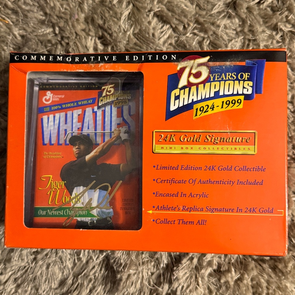 Wheaties TIGER WOODS Mini Box Limited Edition 24K Gold Signature.